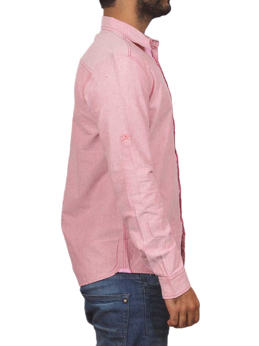 Pink Plain Self Design Casual Shirt