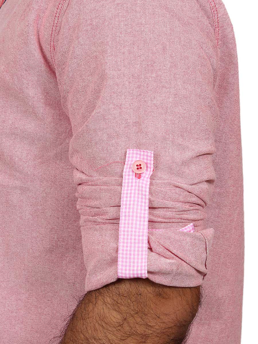 Pink Plain Self Design Casual Shirt