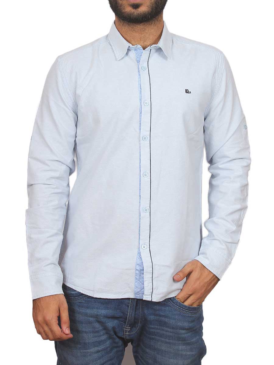 Light Blue Plain Self Design Casual Shirt