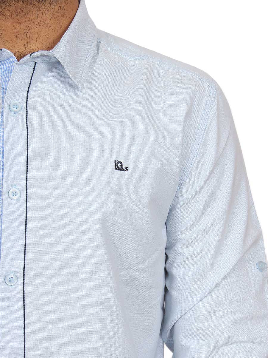 Light Blue Plain Self Design Casual Shirt