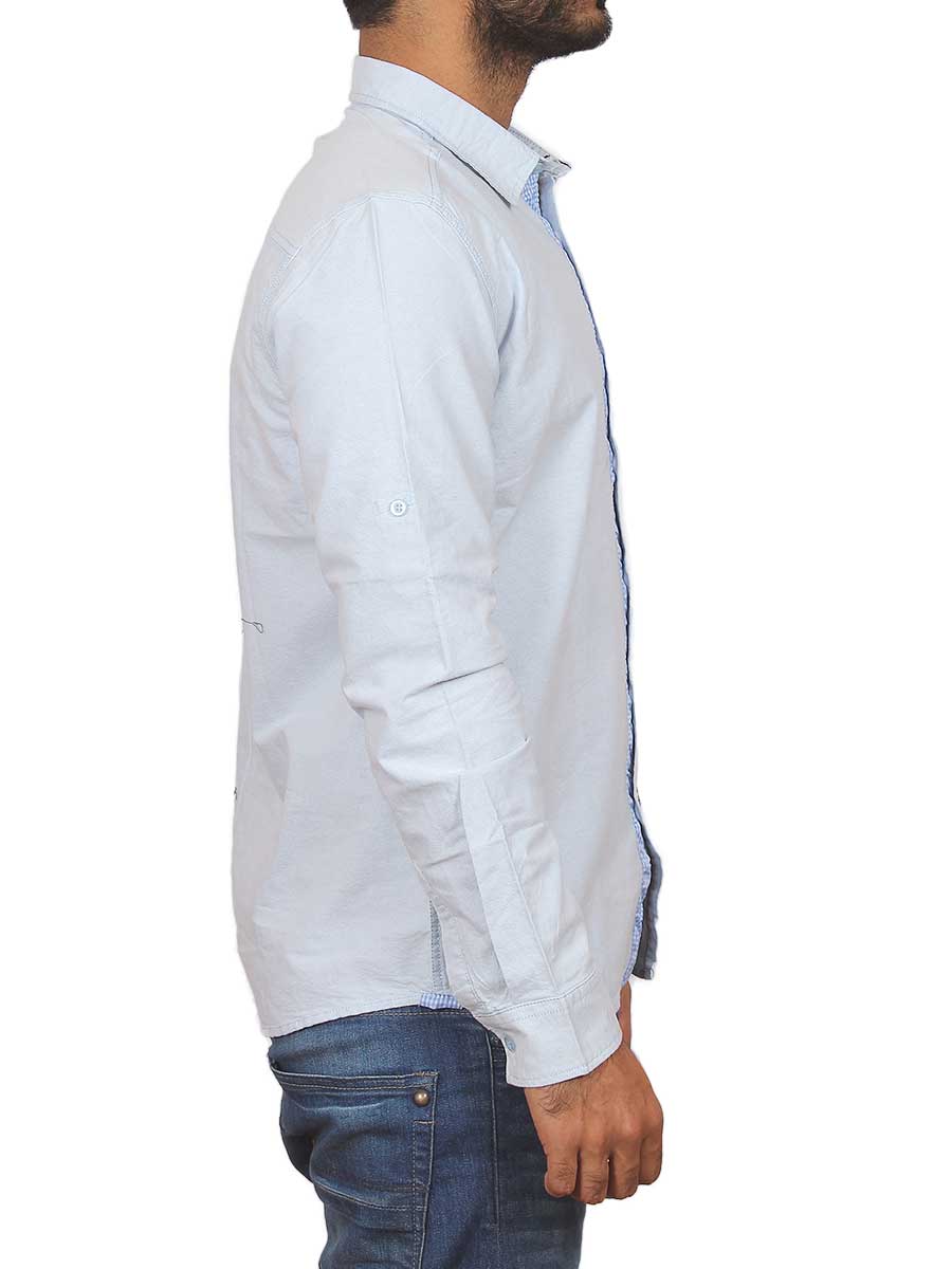 Light Blue Plain Self Design Casual Shirt