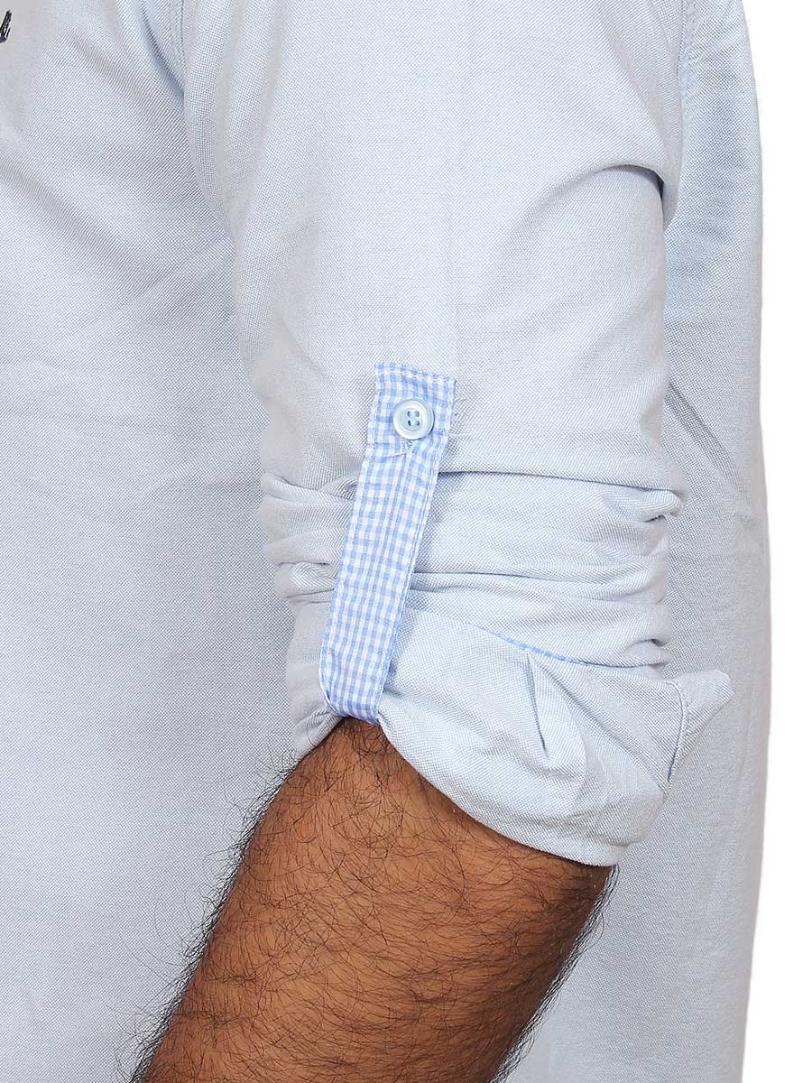 Light Blue Plain Self Design Casual Shirt