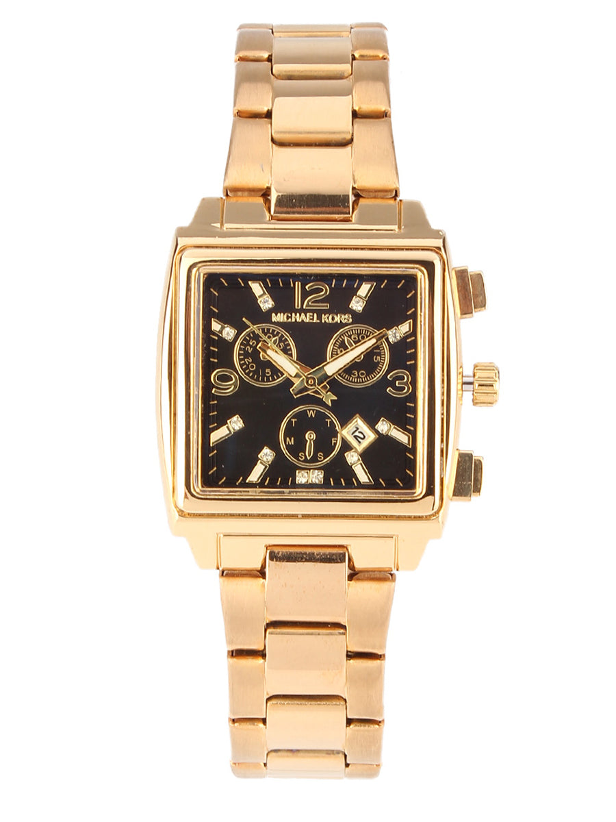 Rectangle Black Chronograph Dial - Gold Chain - 019
