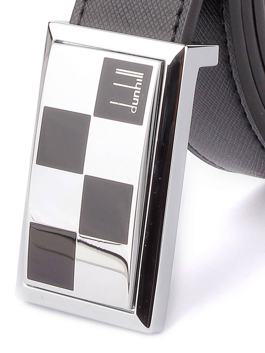 Checkered Pattern Silver Buckle - Black Textured Belt