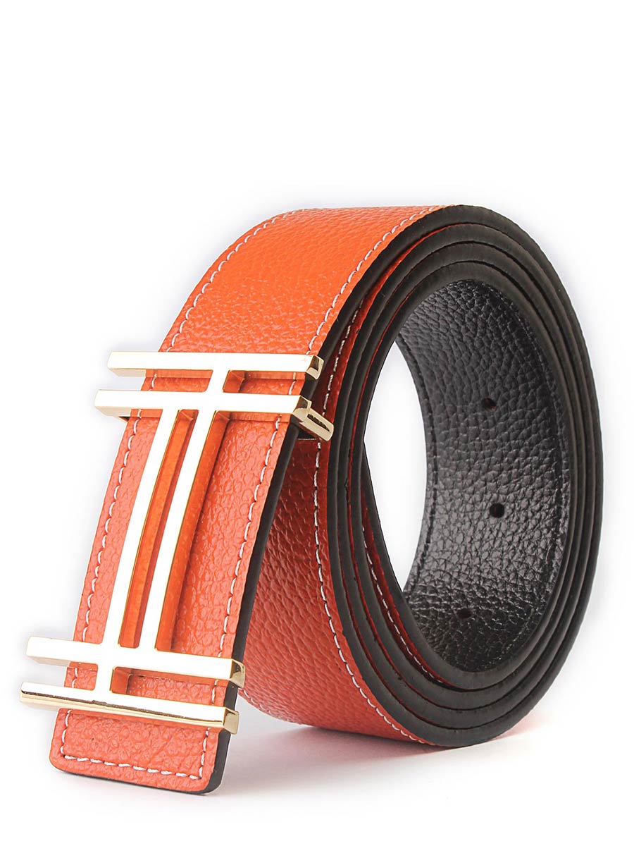 Gold Outline H Buckle -Orange / Black Reversible Belt