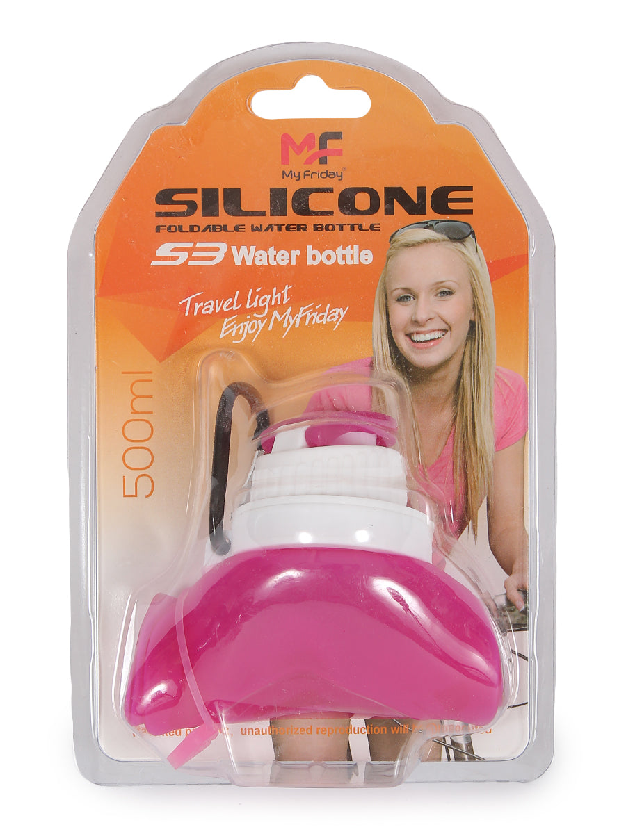 S3 - Silicone Folding - Water Bottle - Pink / White