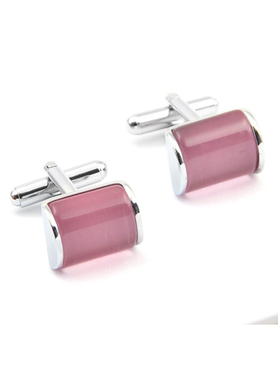 Semi Cylindrical Pink Fiber Optic Cufflinks