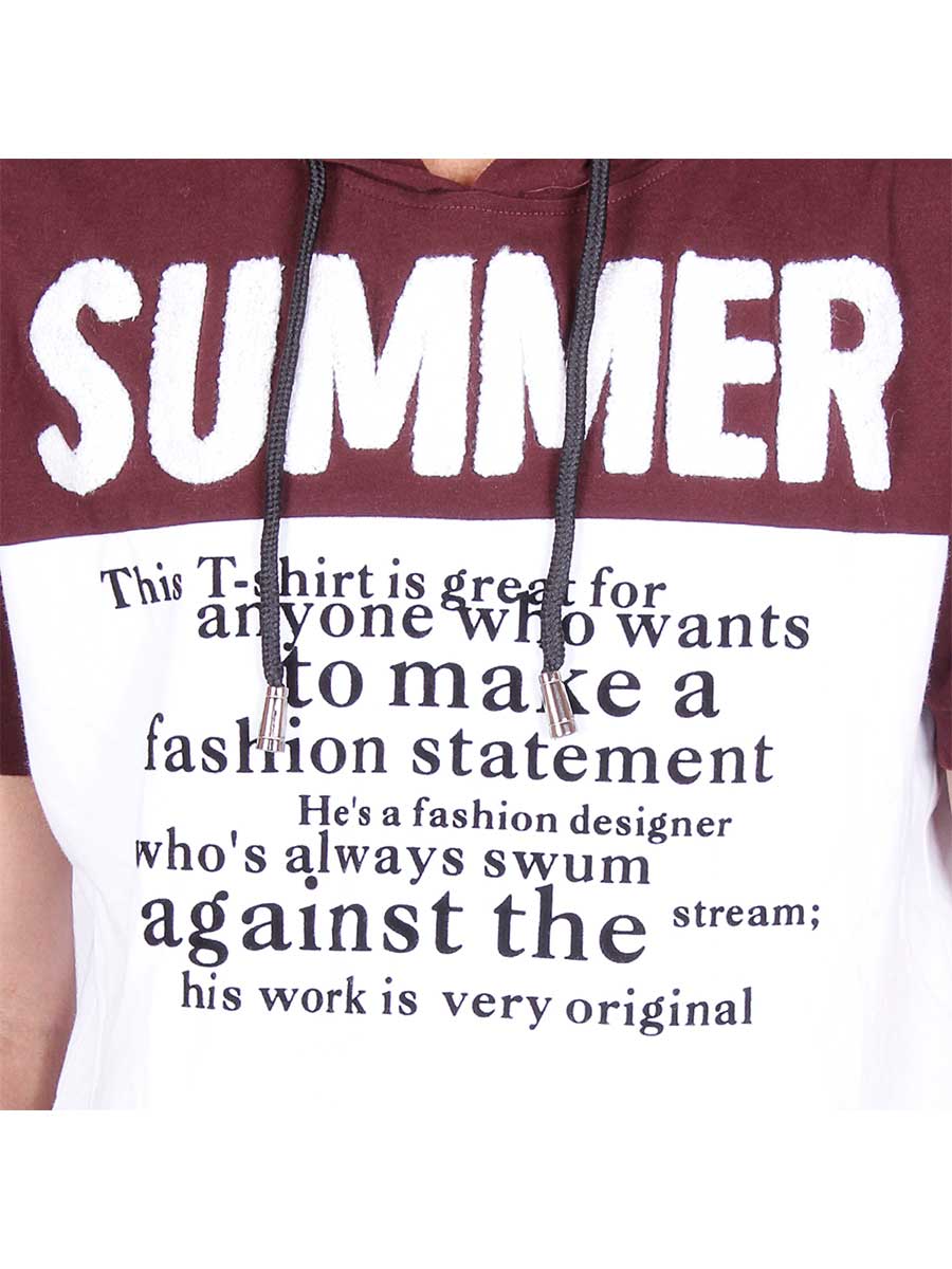 Summer Hoody T-Shirt - Maroon / White