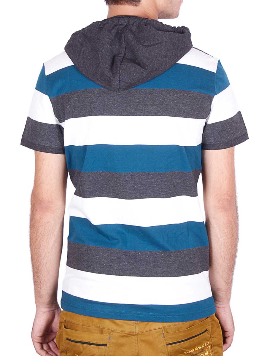Stripes Hoody T-Shirt - Grey / White