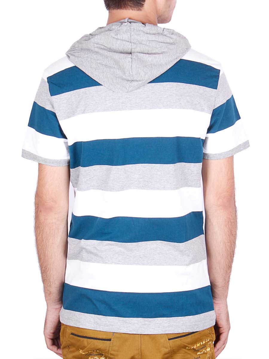 Stripes Hoody T-Shirt - Blue / White
