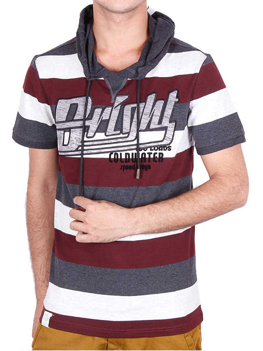 Stripes Hoody T-Shirt - Maroon / White