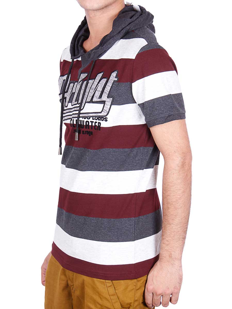 Stripes Hoody T-Shirt - Maroon / White