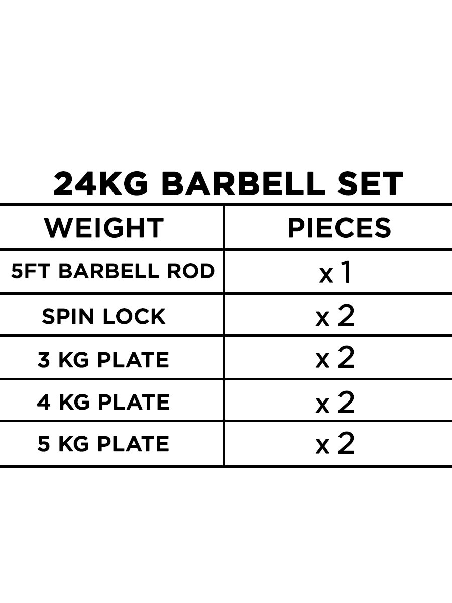Solid Barbell Set With 5ft Rod - 24kg / 32kg / 40kg
