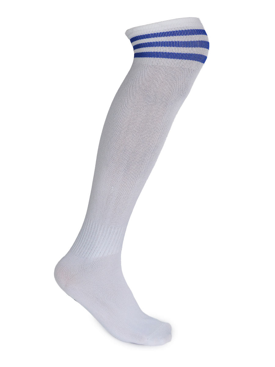 Solid Plain Soccer Socks - CDP - 501 - White / Blue
