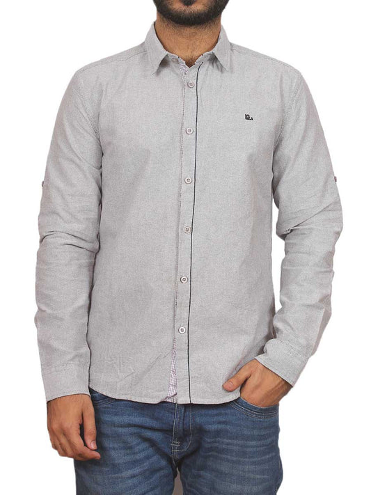 Grey Plain Self Design Casual Shirt