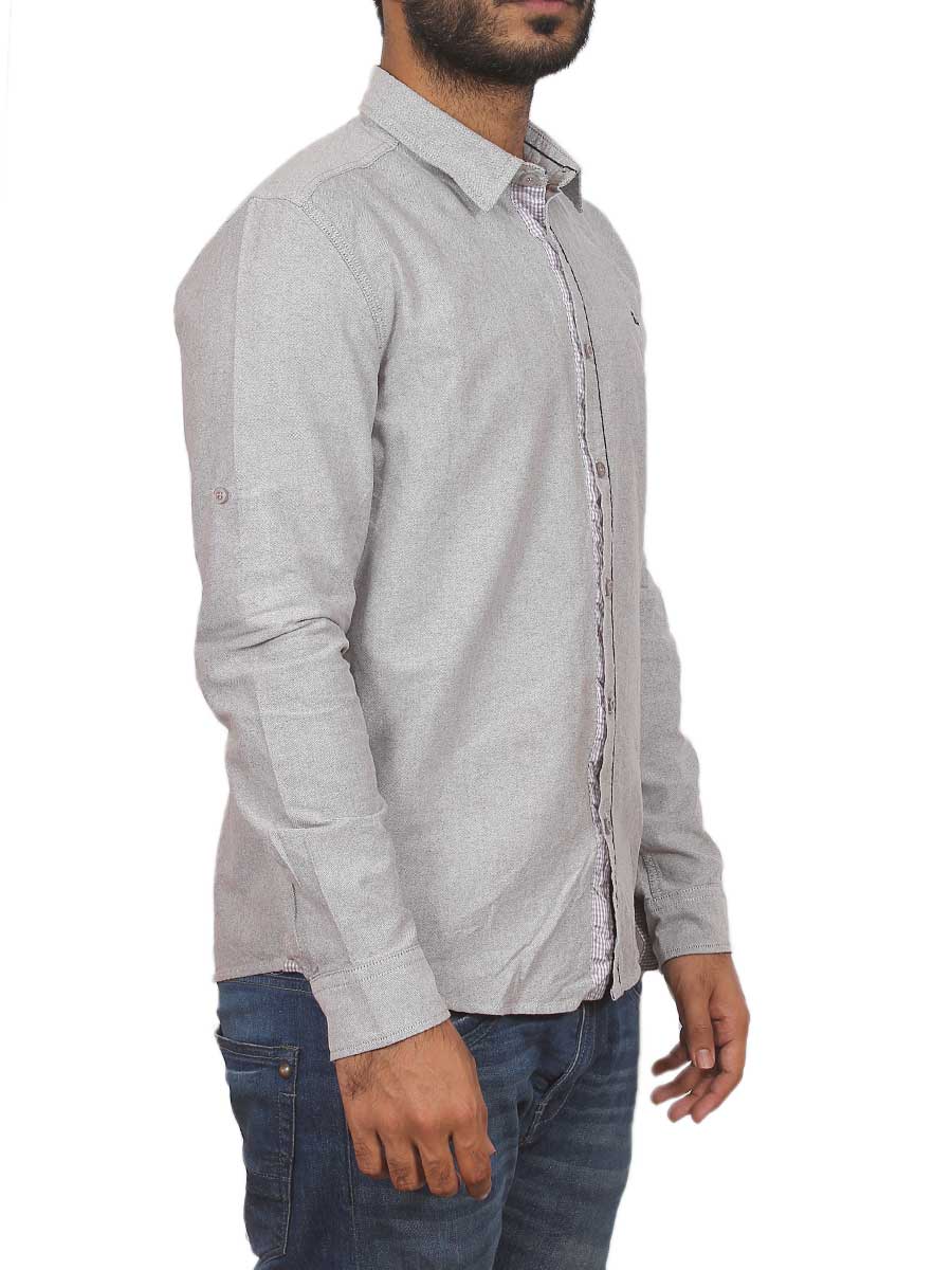 Grey Plain Self Design Casual Shirt