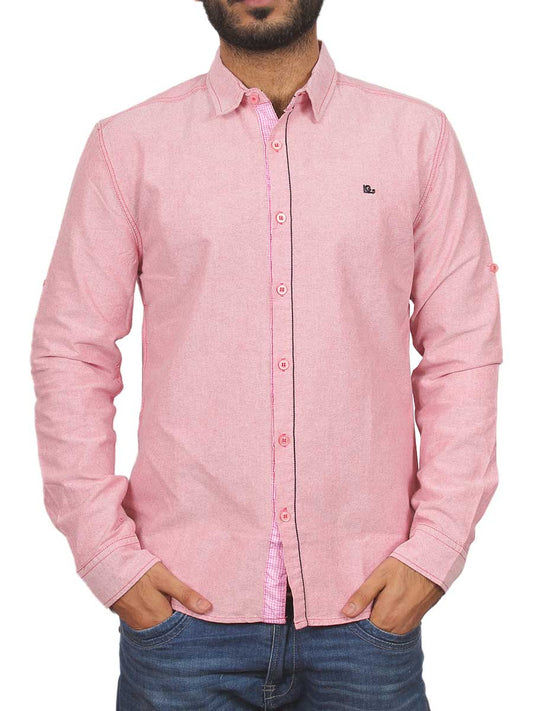 Pink Plain Self Design Casual Shirt