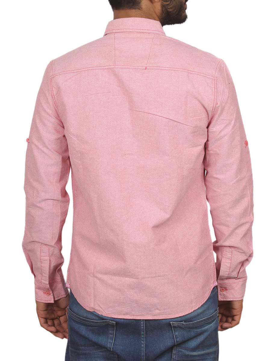 Pink Plain Self Design Casual Shirt