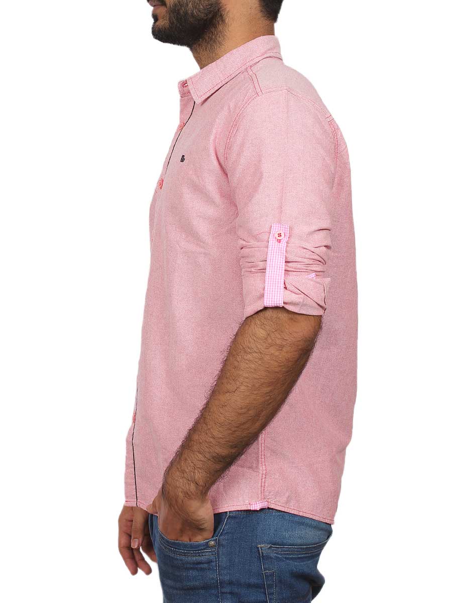 Pink Plain Self Design Casual Shirt