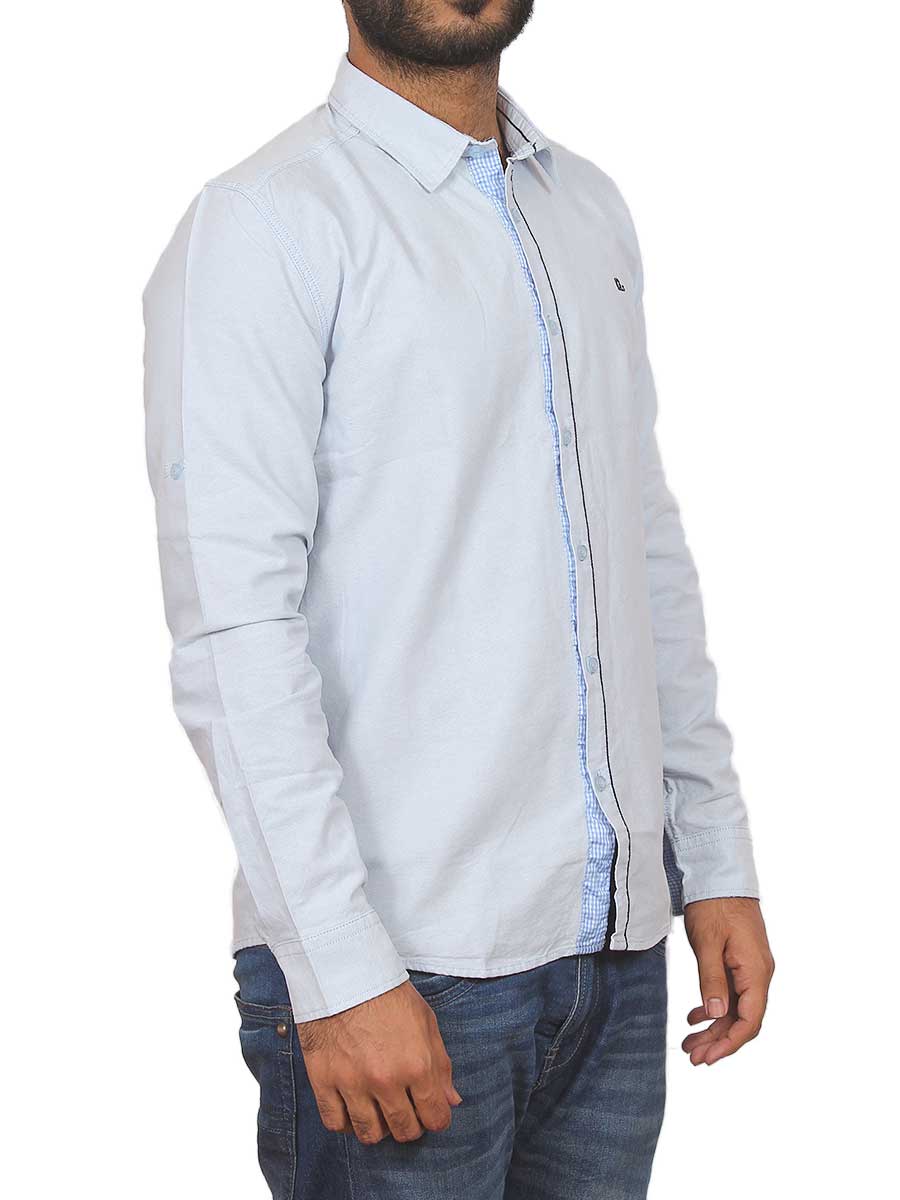 Light Blue Plain Self Design Casual Shirt